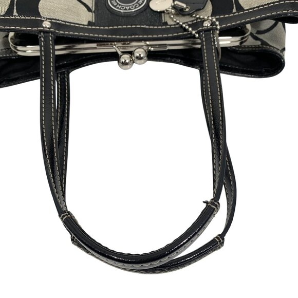 COACH Signature Stripe Carryall Satchel Handbag F19190 Kisslock Trio Pouch Bag - Picture 7 of 10